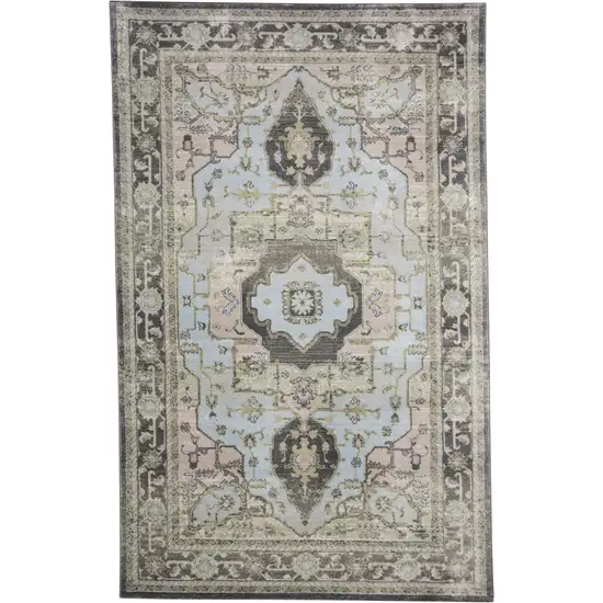 Gray Blue and Taupe Oriental Power Loom Area Rug Photo 4