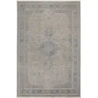 Photo of Gray Blue and Taupe Oriental Power Loom Worn Faded Area Rug With Fringe