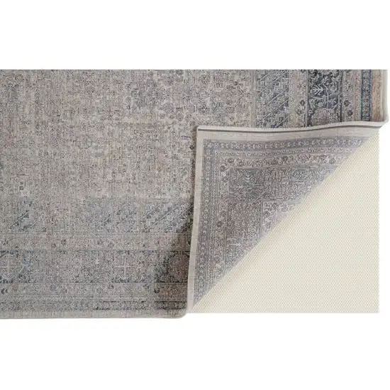 Gray Blue and Taupe Oriental Power Loom Worn Faded Area Rug With Fringe Photo 8