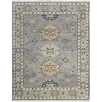 Photo of Gray Blue and Taupe Wool Geometric Hand Knotted Area Rug With Fringe