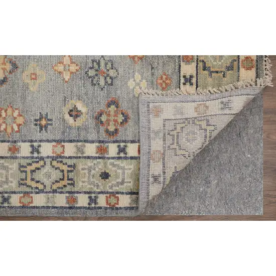 Gray Blue and Taupe Wool Geometric Hand Knotted Area Rug With Fringe Photo 6