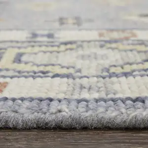 Photo of Gray Blue and Taupe Wool Geometric Hand Knotted Area Rug With Fringe