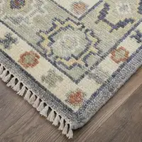 Photo of Gray Blue and Taupe Wool Geometric Hand Knotted Area Rug With Fringe