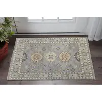 Photo of Gray Blue and Taupe Wool Geometric Hand Knotted Area Rug With Fringe