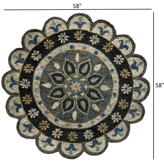 Gray Border Floral Medallion Area Rug Photo 7