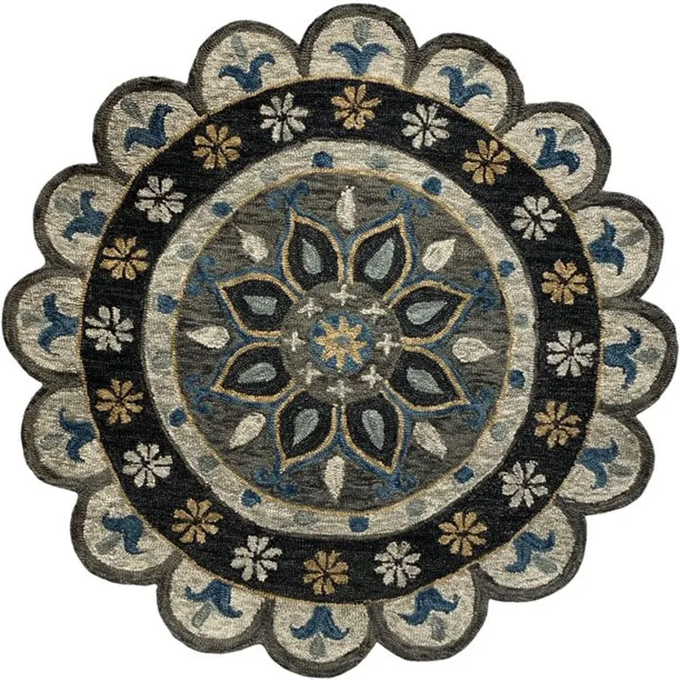 Gray Border Floral Medallion Area Rug Photo 1