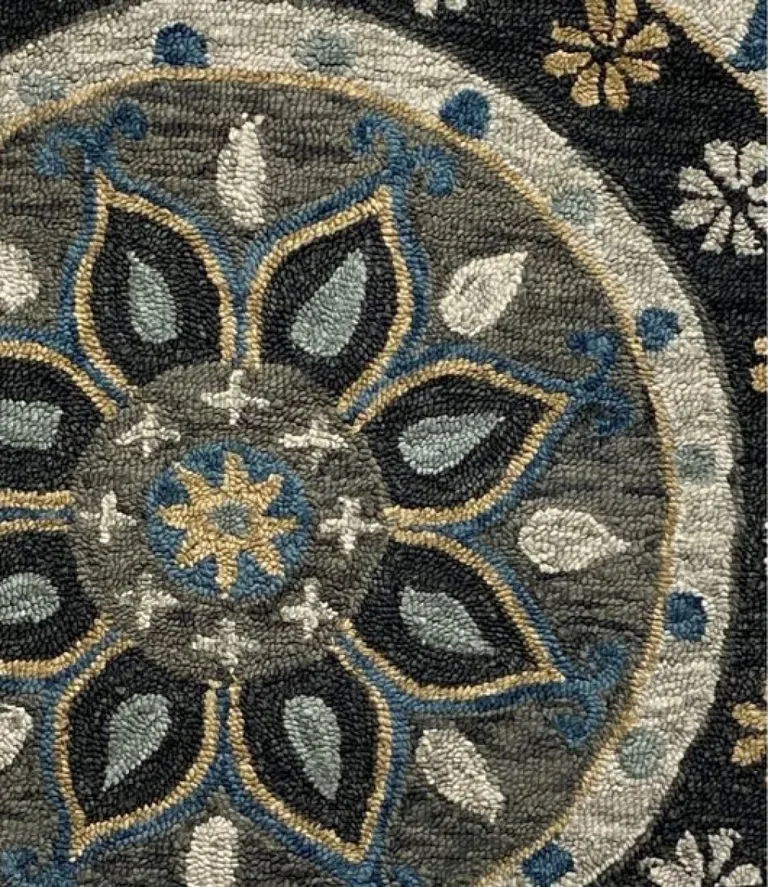 Gray Border Floral Medallion Area Rug Photo 3