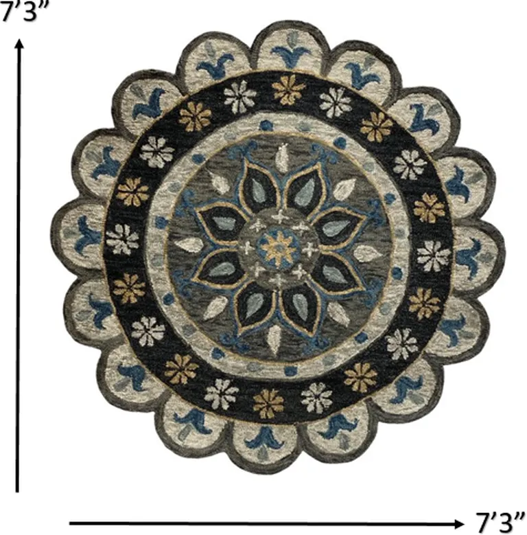 Gray Border Floral Medallion Area Rug Photo 2