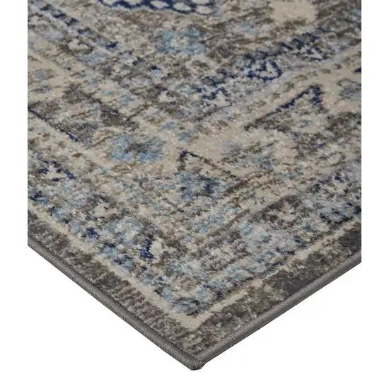 Gray Brown And Blue Floral Stain Resistant Area Rug Photo 5