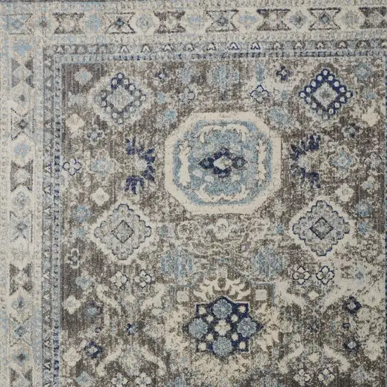 Gray Brown And Blue Floral Stain Resistant Area Rug Photo 7