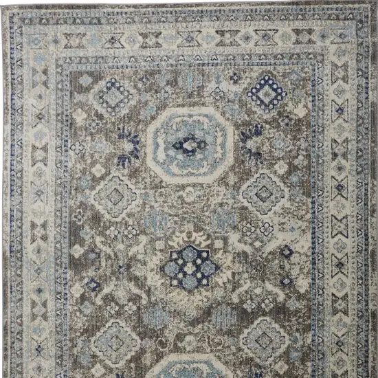 Gray Brown And Blue Floral Stain Resistant Area Rug Photo 8