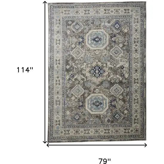 Gray Brown And Blue Floral Stain Resistant Area Rug Photo 10