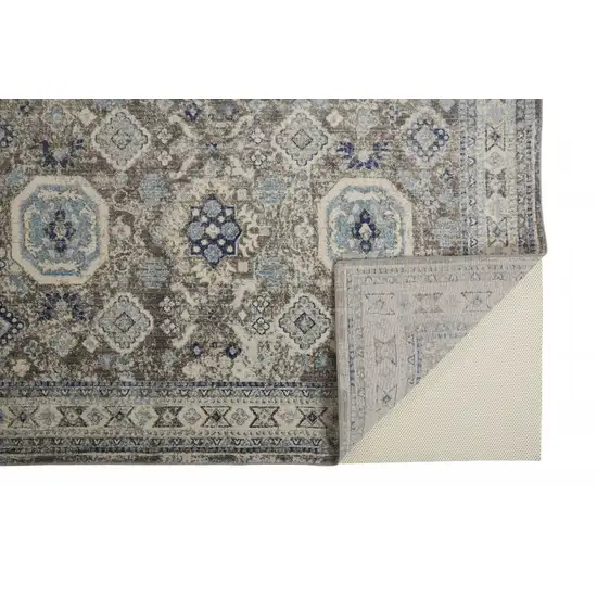 Gray Brown And Blue Floral Stain Resistant Area Rug Photo 2