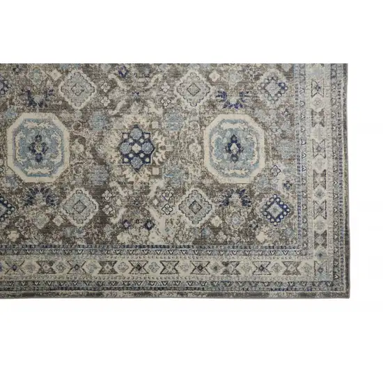 Gray Brown And Blue Floral Stain Resistant Area Rug Photo 3