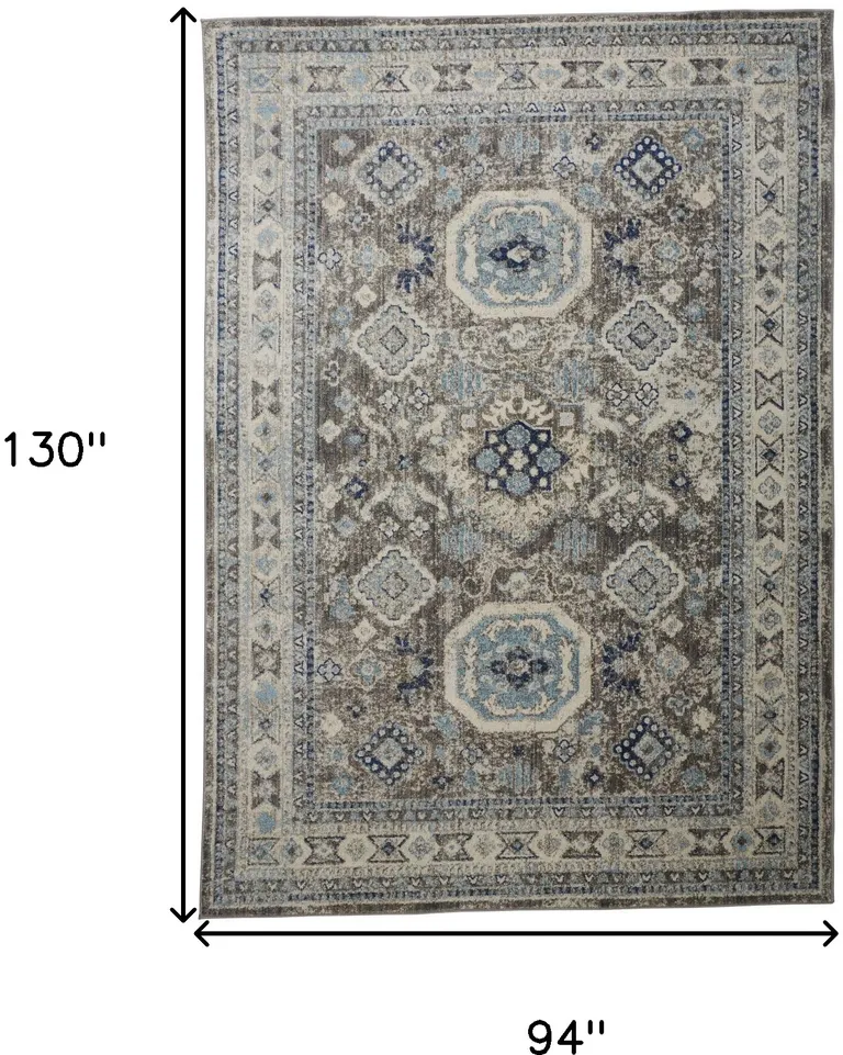 Gray Brown And Blue Floral Stain Resistant Area Rug Photo 4