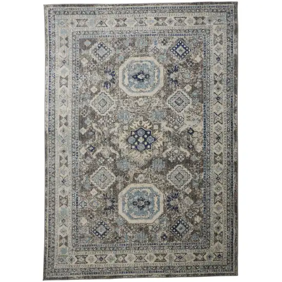 Gray Brown And Blue Floral Stain Resistant Area Rug Photo 1