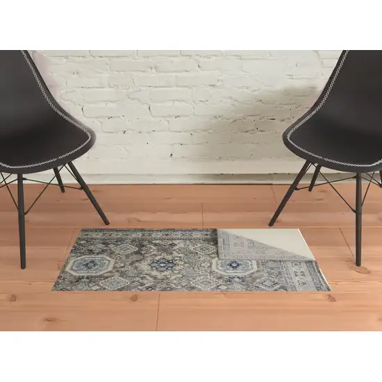 Gray Brown And Blue Floral Stain Resistant Area Rug Photo 2