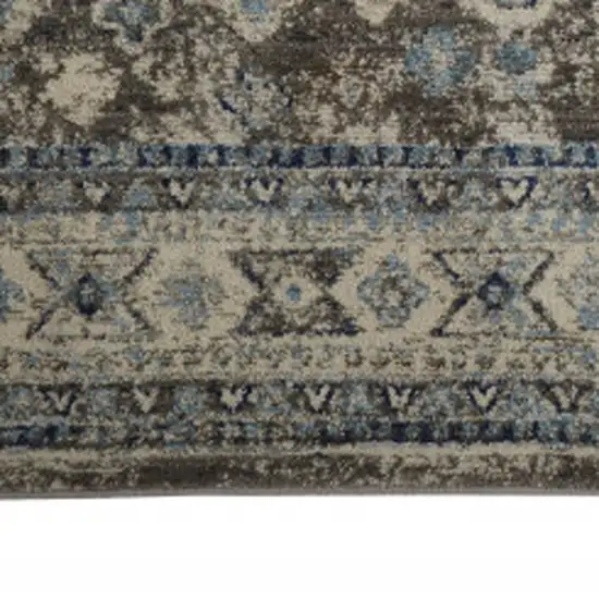 Gray Brown And Blue Floral Stain Resistant Area Rug Photo 7