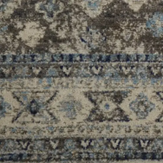 Gray Brown And Blue Floral Stain Resistant Area Rug Photo 6