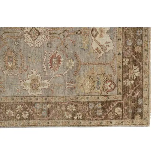 Gray Brown And Gold Wool Floral Hand Knotted Stain Resistant Area Rug With Fringe Photo 1