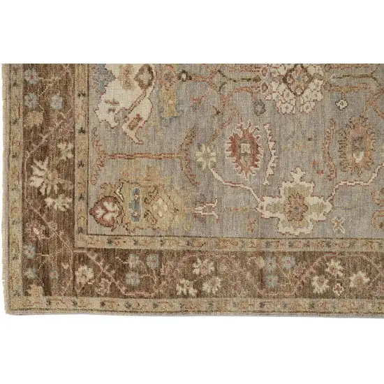 Gray Brown And Gold Wool Floral Hand Knotted Stain Resistant Area Rug With Fringe Photo 4