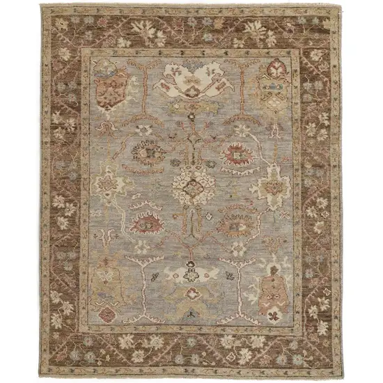 Gray Brown And Gold Wool Floral Hand Knotted Stain Resistant Area Rug With Fringe Photo 1