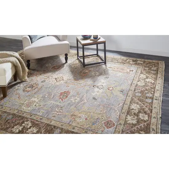 Gray Brown And Gold Wool Floral Hand Knotted Stain Resistant Area Rug With Fringe Photo 6