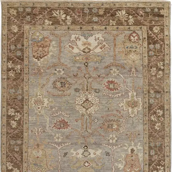 Gray Brown And Gold Wool Floral Hand Knotted Stain Resistant Area Rug With Fringe Photo 7