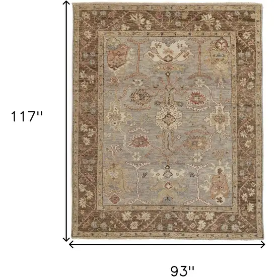 Gray Brown And Gold Wool Floral Hand Knotted Stain Resistant Area Rug With Fringe Photo 9