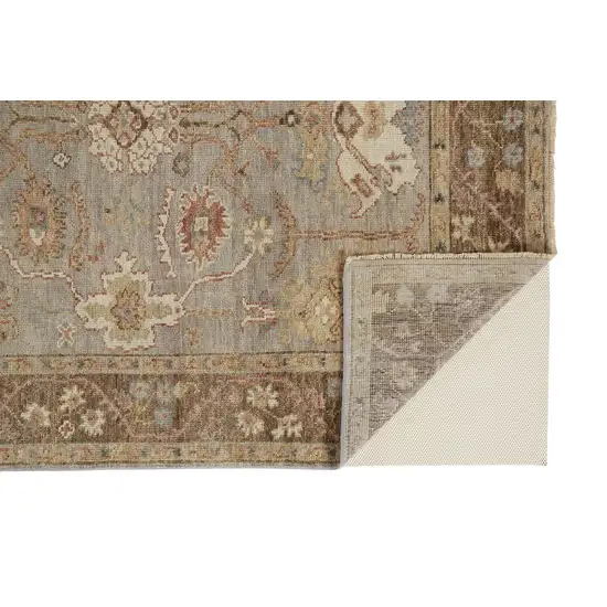 Gray Brown And Gold Wool Floral Hand Knotted Stain Resistant Area Rug With Fringe Photo 2