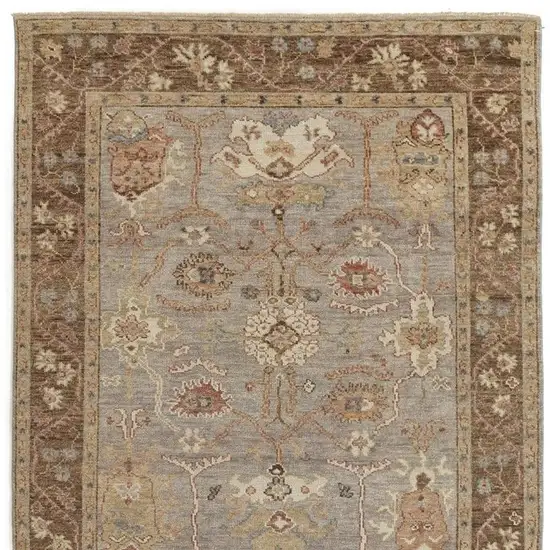 Brown and Ivory Wool Floral Hand Knotted Area Rug With Fringe Photo 9