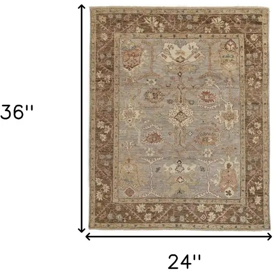 Brown and Ivory Wool Floral Hand Knotted Area Rug With Fringe Photo 3