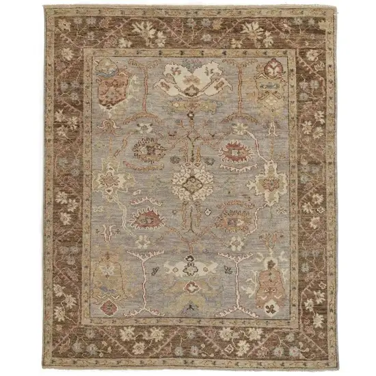 Brown and Ivory Wool Floral Hand Knotted Area Rug With Fringe Photo 2