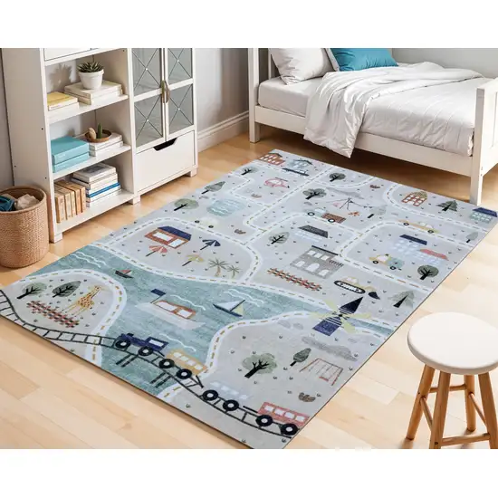 Gray Brown and Blue Juvenile Transportation Youthful Area Rug Photo 3