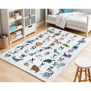 Photo of Gray Brown and Green Juvenile Alphabet Youthful Area Rug