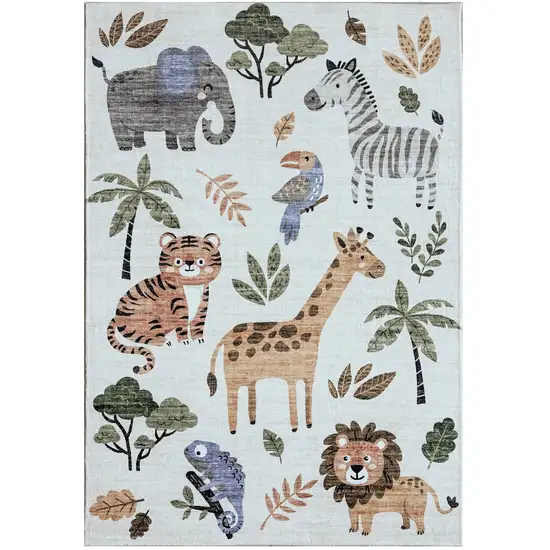 Gray Brown and Green Juvenile Zoo Animals Youthful Area Rug Photo 3