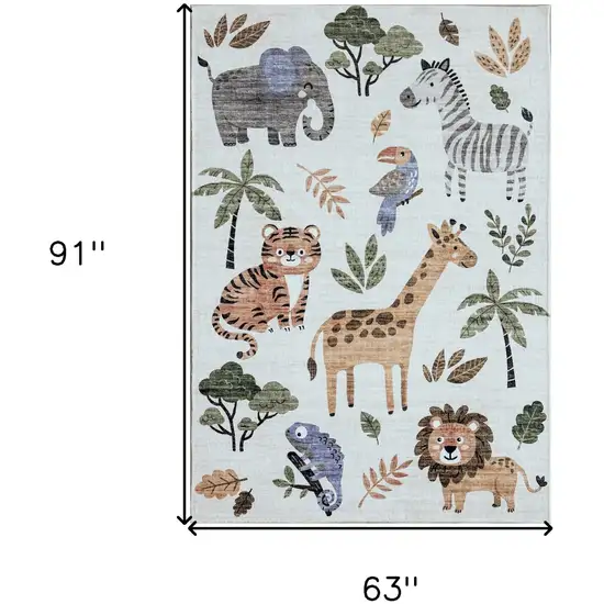 Gray Brown and Green Juvenile Zoo Animals Youthful Area Rug Photo 5