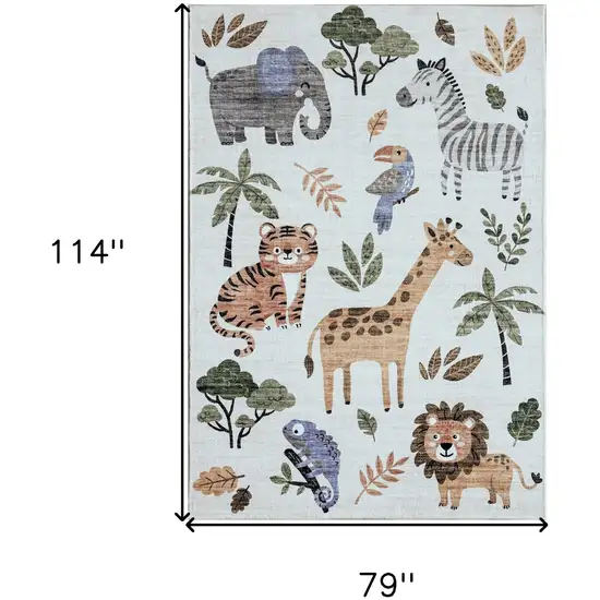 Gray Brown and Green Juvenile Zoo Animals Youthful Area Rug Photo 5