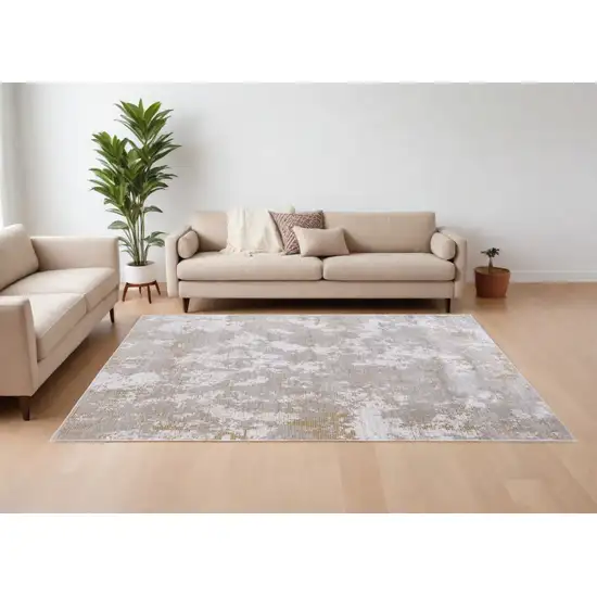 Gray Brown and Ivory Abstract Power Loom Area Rug Photo 1