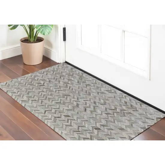 Gray Brown and Ivory Faux Cowhide Animal Print Power Loom Area Rug Photo 1