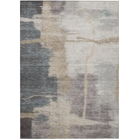 Gray Charcoal And Beige Abstract Washable Indoor Outdoor Area Rug Photo 2