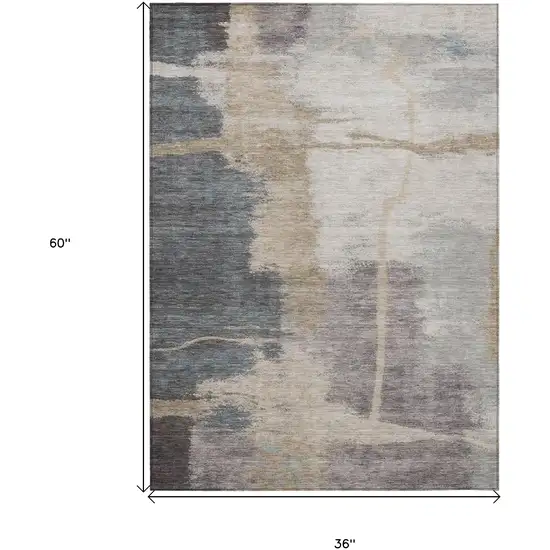 Gray Charcoal And Beige Abstract Washable Indoor Outdoor Area Rug Photo 3