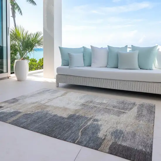 Gray Charcoal And Beige Abstract Washable Indoor Outdoor Area Rug Photo 8