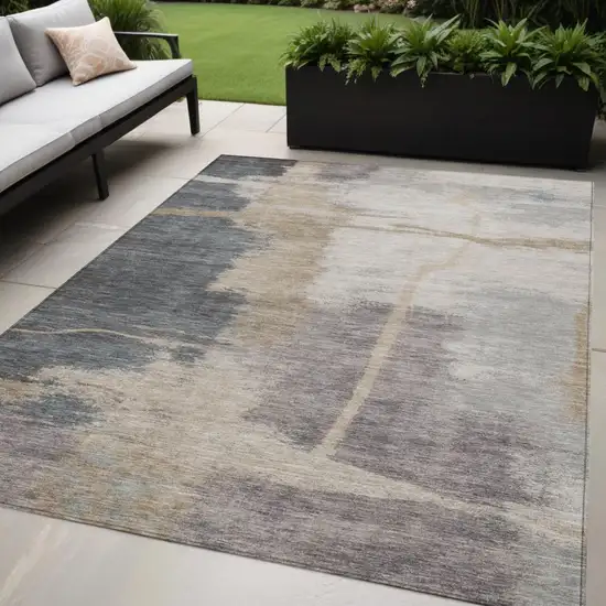 Gray Charcoal And Beige Abstract Washable Indoor Outdoor Area Rug Photo 1