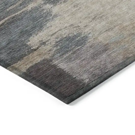 Gray Charcoal And Beige Abstract Washable Indoor Outdoor Area Rug Photo 5