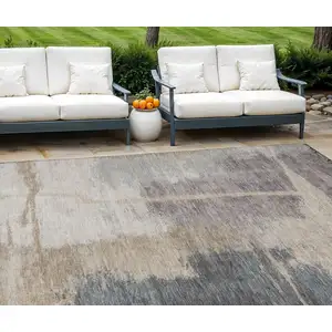 Photo of Gray Charcoal And Beige Abstract Washable Indoor Outdoor Area Rug