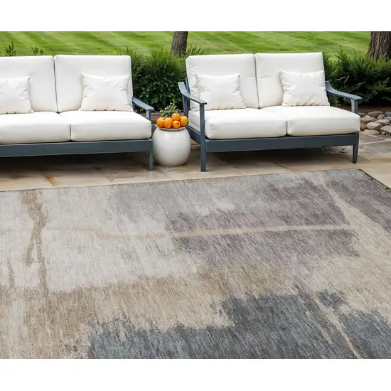 Gray Charcoal And Beige Abstract Washable Indoor Outdoor Area Rug Photo 1