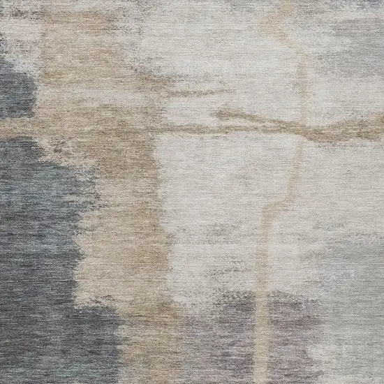 Gray Charcoal And Beige Abstract Washable Indoor Outdoor Area Rug Photo 6