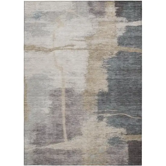 Gray Charcoal And Beige Abstract Washable Indoor Outdoor Area Rug Photo 7