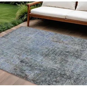 Photo of Gray Charcoal And Blue Abstract Washable Indoor Outdoor Area Rug